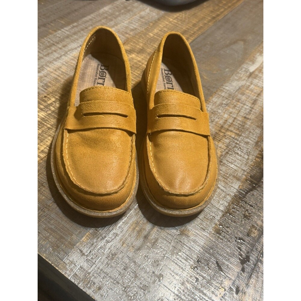 Born Suede Penny Loafer Women 7/38 Slip On Mustard Yellow Casual Comfort Boho